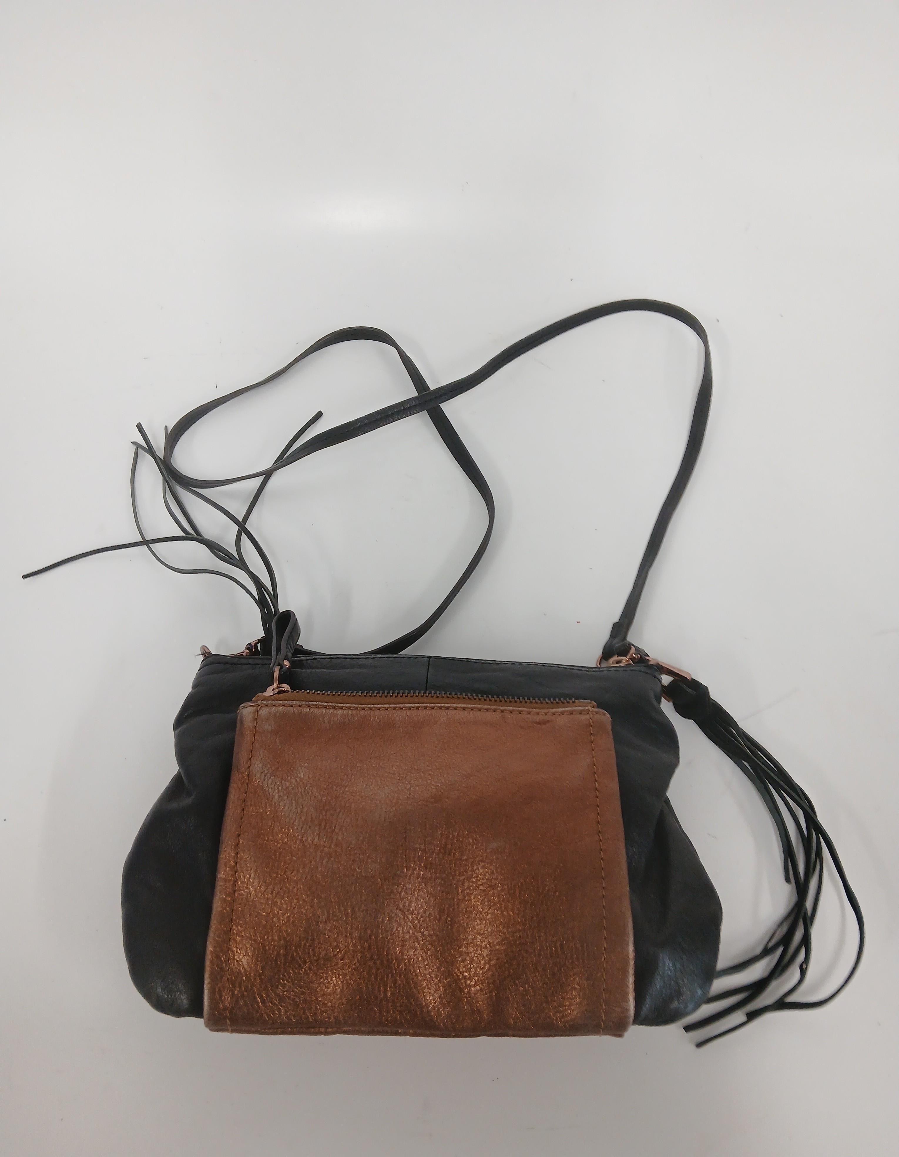 B. Makowsky Brown and Black Crossbody Bag with Animal Print Interior