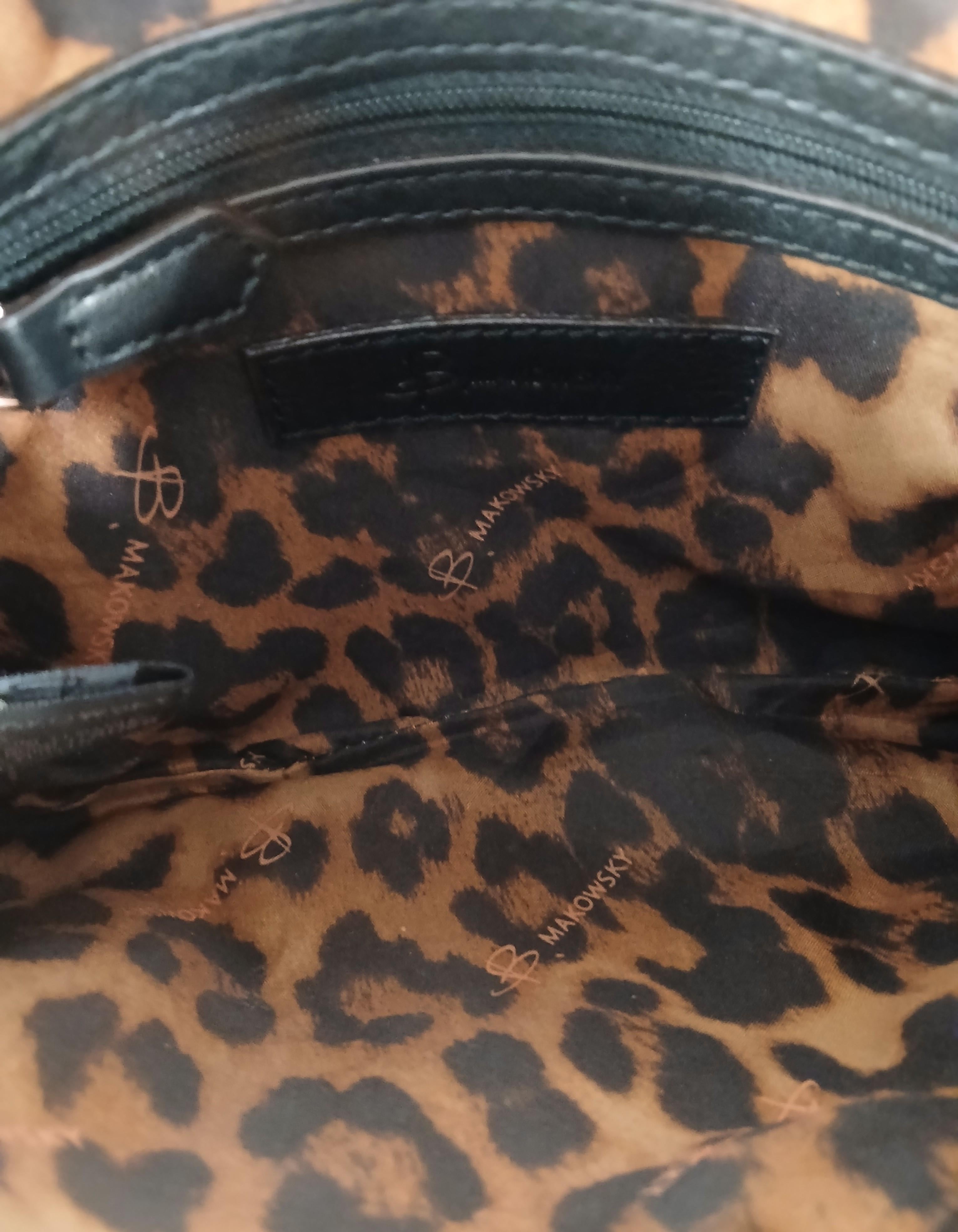 B. Makowsky Brown and Black Crossbody Bag with Animal Print Interior