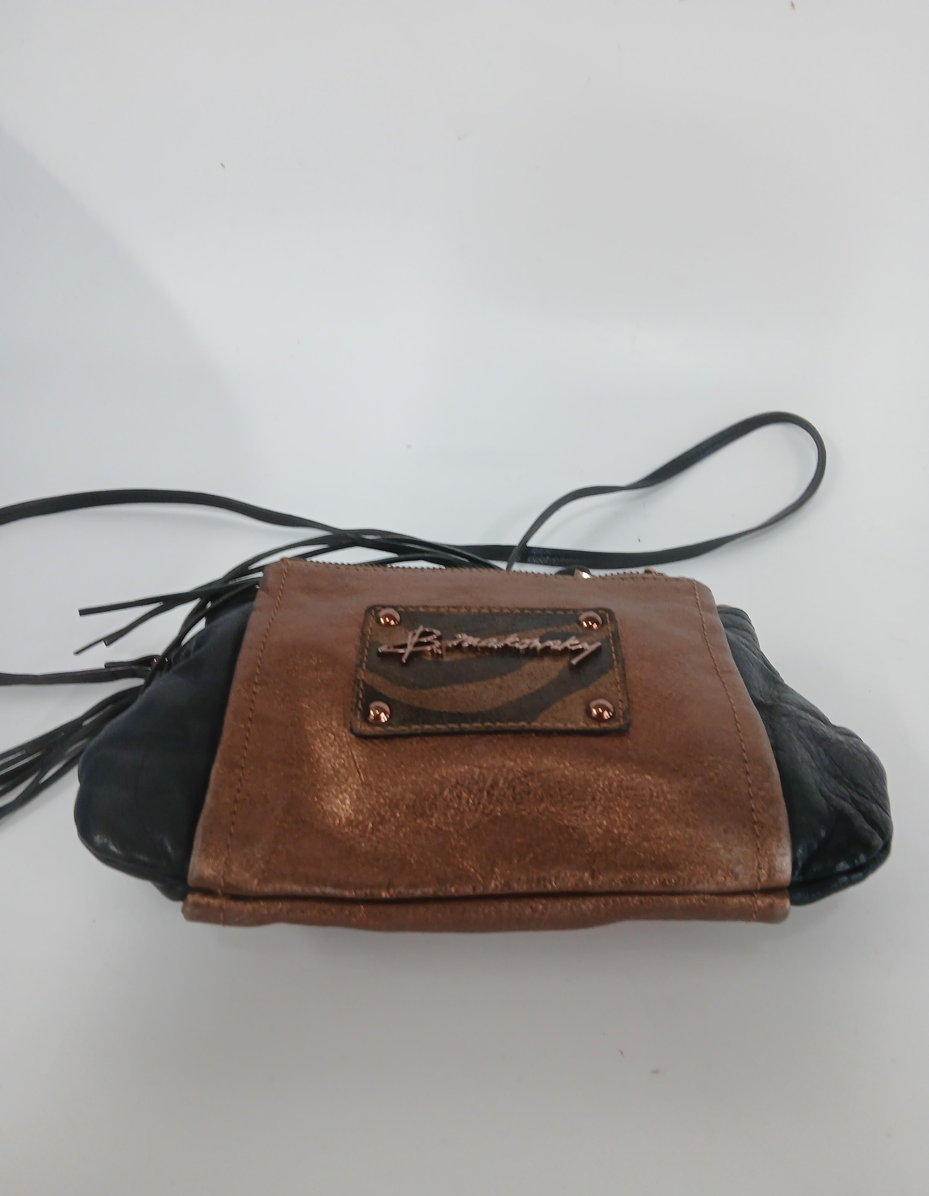 B. Makowsky Brown and Black Crossbody Bag with Animal Print Interior