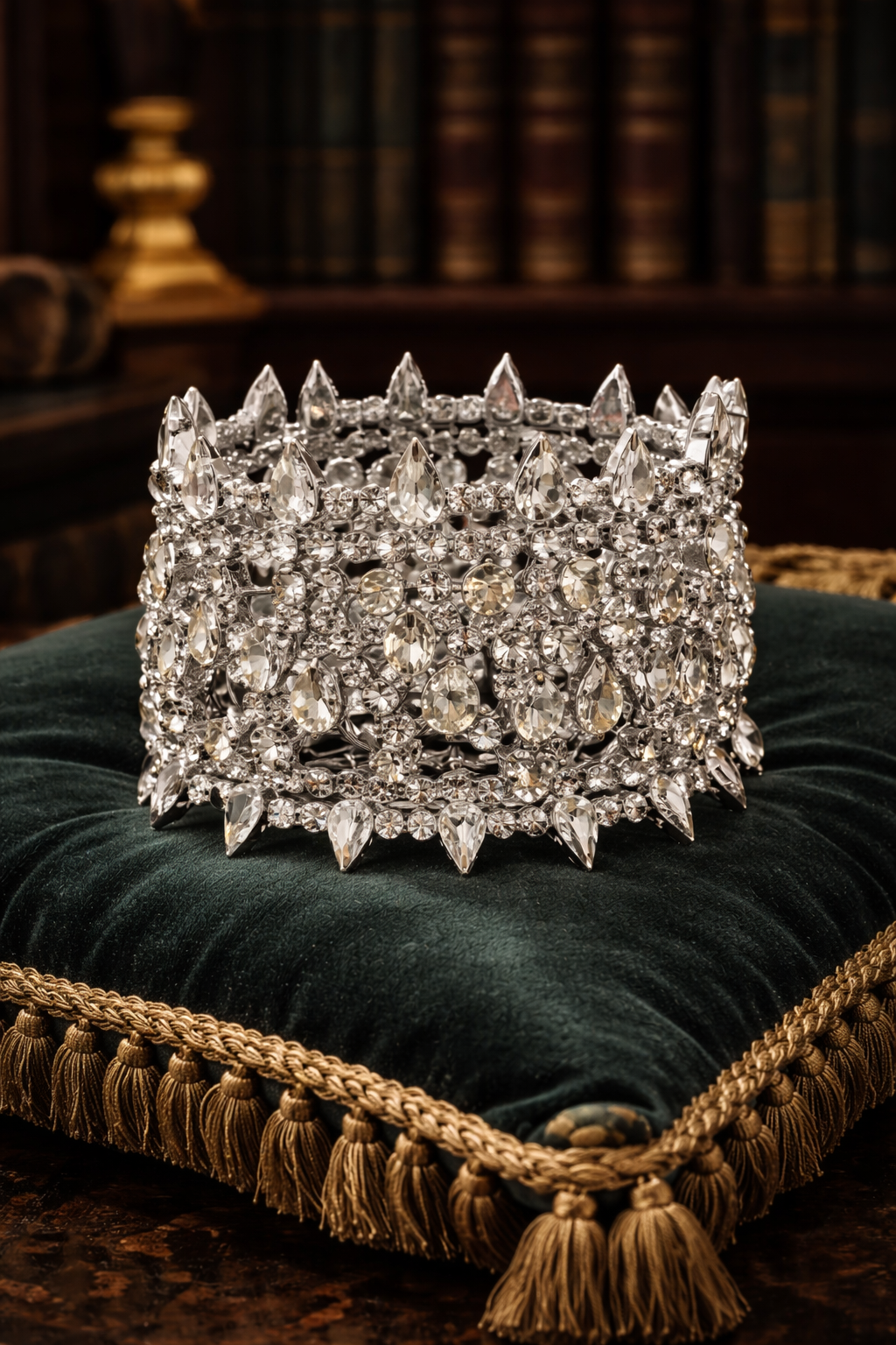 Large Crystal Statement Cuff Bracelet Silver Tone Multi Rhinestone Wide Bracelet Heavy Couture Style Glam Jewelry