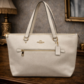 Coach Chalk White Pebbled Leather Tote Bag Carryall Shoulder Purse F79608 with Hangtag | Classic Everyday Tote