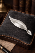 Vintage Trifari Silver Tone Leaf Brooch Brushed Metal Modernist Minimalist Pin Signed Classic Elegant Jewelry