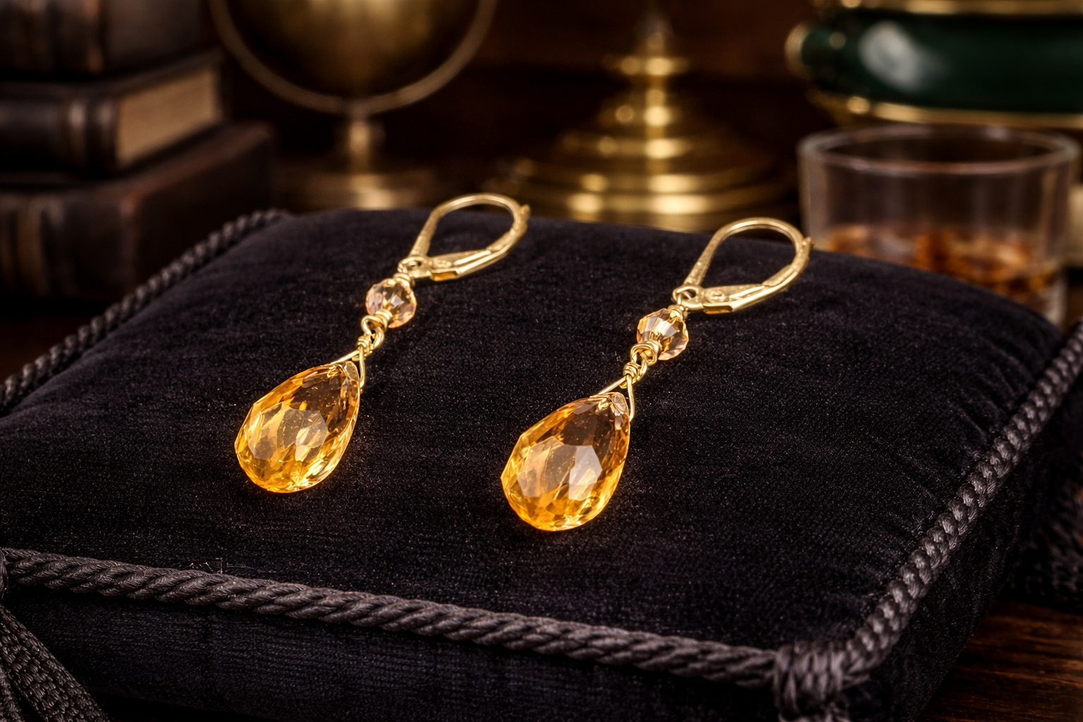 Gold Tone Amber Crystal Drop Earrings Faceted Teardrop Dangle Leverback Elegant Statement Jewelry