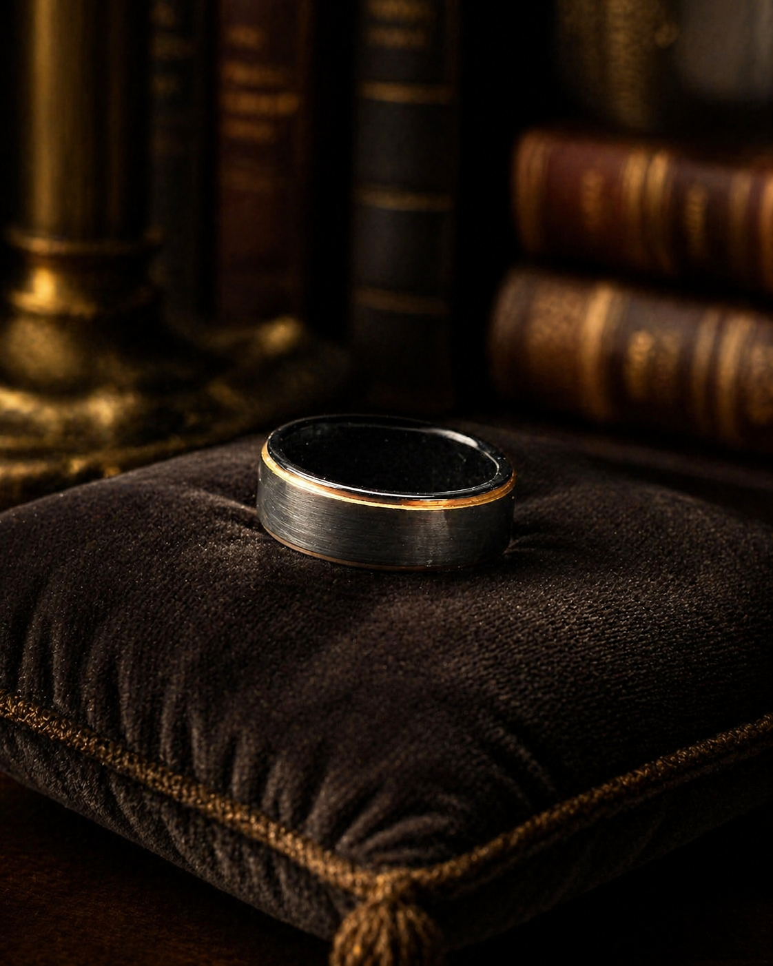 Tungsten Mens Wedding Band Size 13 Brushed Black Ring Gold Tone Comfort Fit