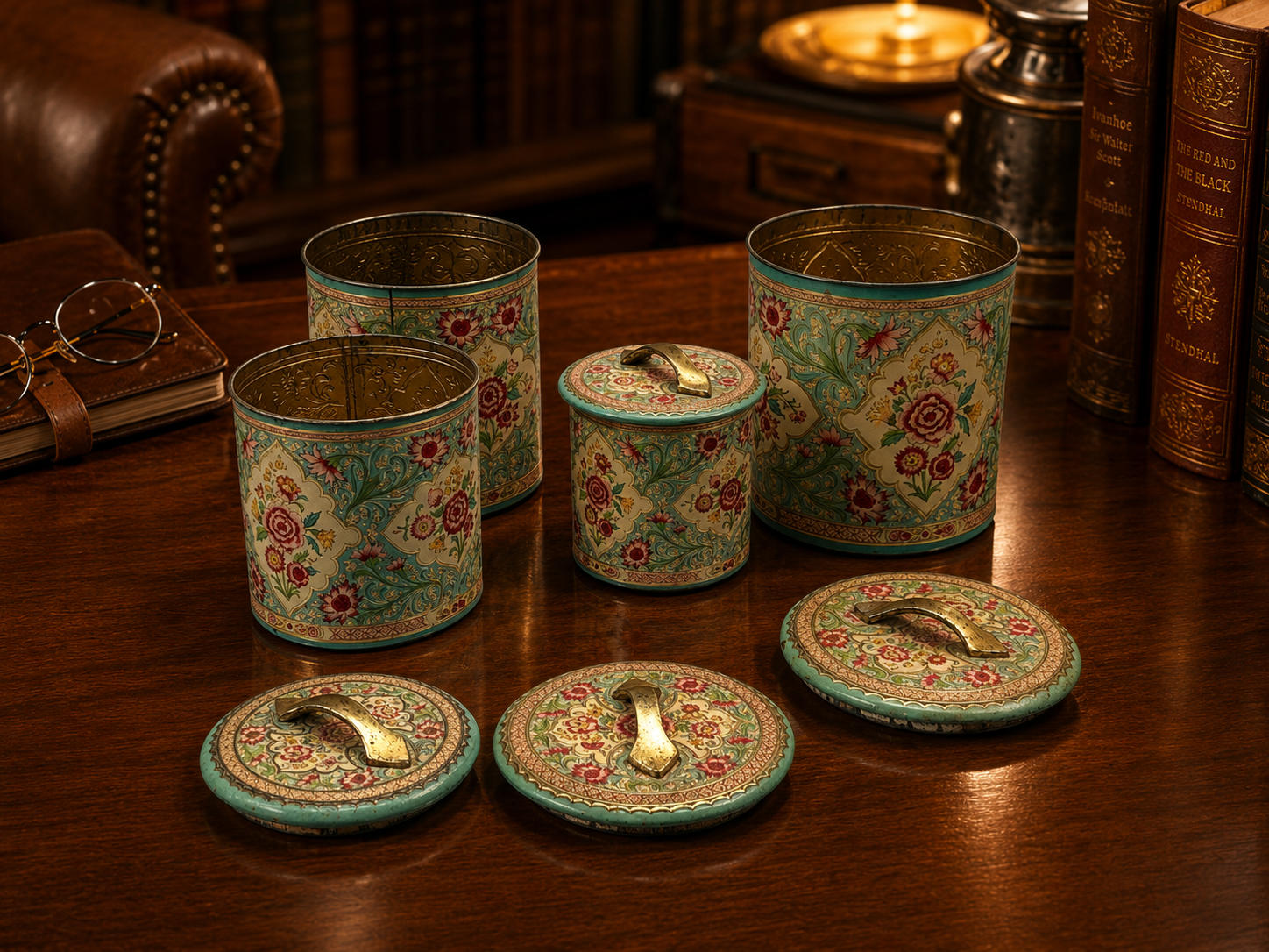 Vintage Floral Metal Kitchen Canister Set, Made in Holland, 4-Piece Lot