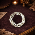 Silver Tone Leaf Wreath Brooch Textured Botanical Circle Pin Vintage