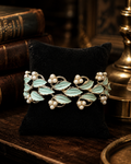 Vintage Silver Tone Blue Leaf Bracelet with Floral Bead Accents and Botanical Openwork Design