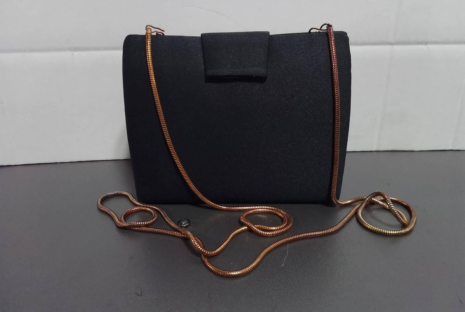 Vanessa Black Evening Clutch with Gold Bow Clasp | Convertible Chain Strap Bag