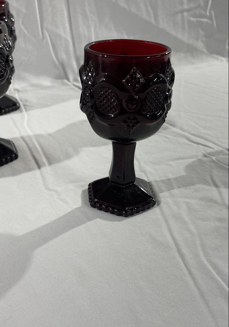 Vintage Avon Cape Cod Ruby Red Glasses Set of 8, 4.5 in. High