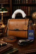 Ketturam Tan Genuine Leather Satchel Crossbody Handbag Structured Top Handle Purse NWT