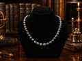Black Peacock Pearl Style Necklace with Silver Tone Decorative Clasp