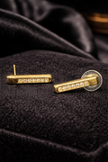 Swarovski Gold Tone Crystal Bar Stud Earrings Minimalist Designer Rhinestone Jewelry