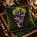 Vintage Grape Cluster Brooch | Purple & Lavender Faux Pearl Rhinestone Vine Pin
