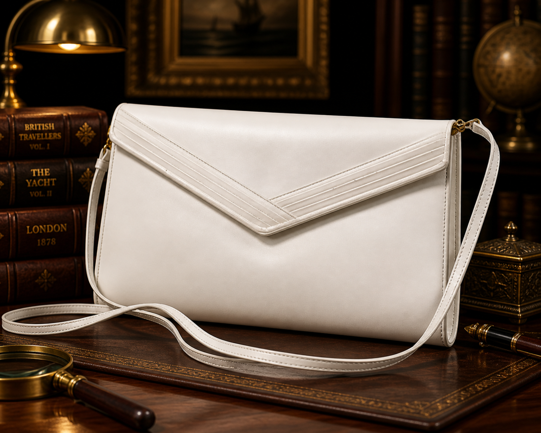 Mary Ann Rosenfield White Leather Envelope Flap Shoulder Bag Vintage Minimalist Purse