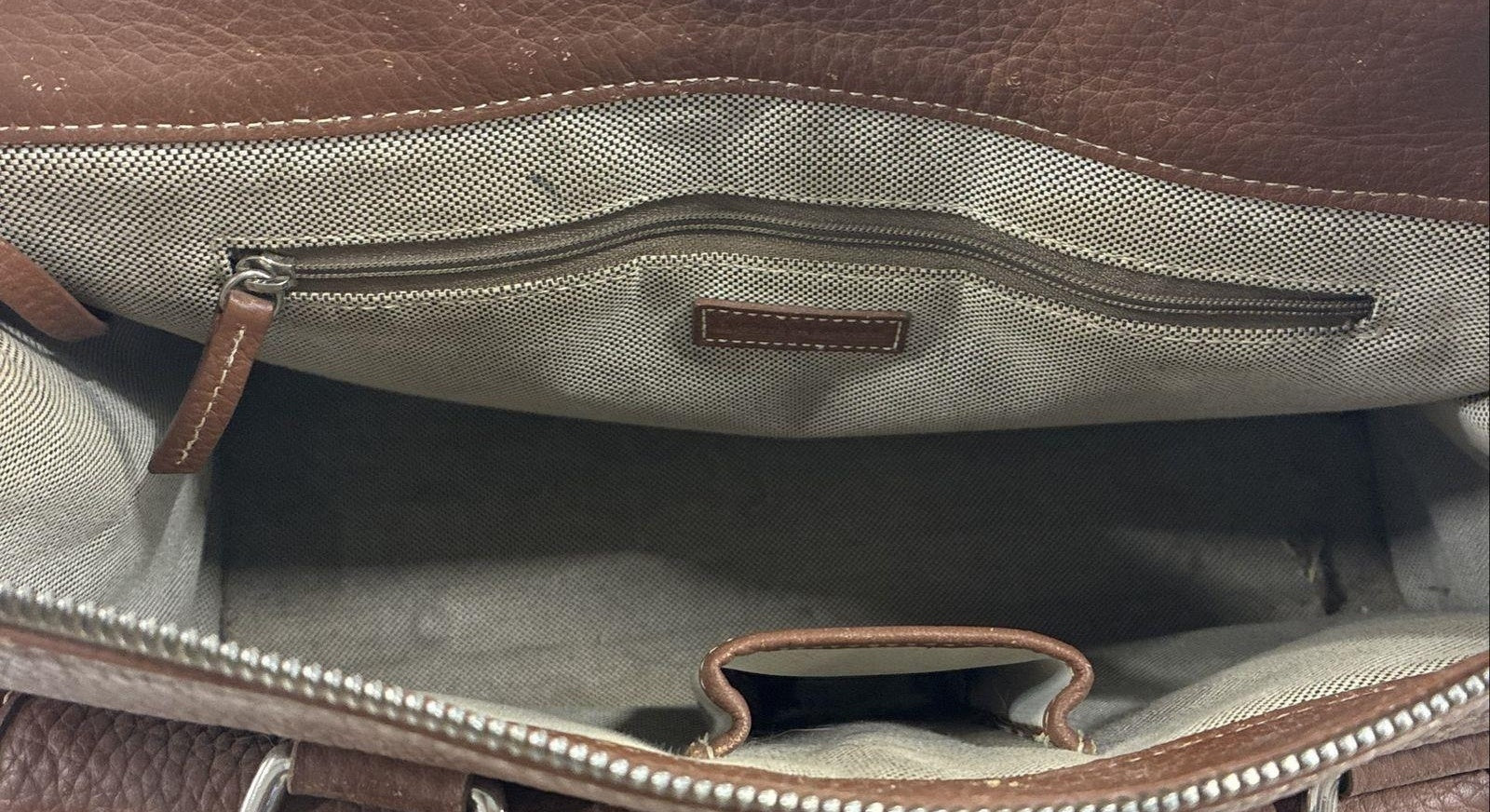 Dooney & Bourke Brown Leather Satchel Bag, Structured Pocket Tote with Shoulder Strap