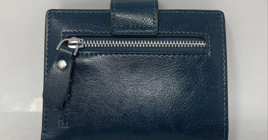 Bostanten Peacock Blue Genuine Leather Bifold Wallet ID Window Snap Closure