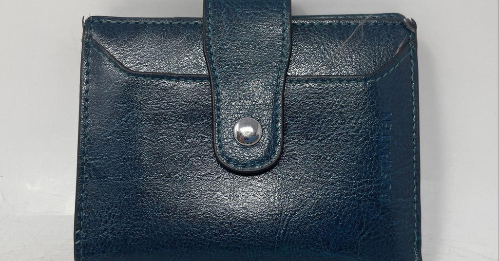 Bostanten Peacock Blue Genuine Leather Bifold Wallet ID Window Snap Closure