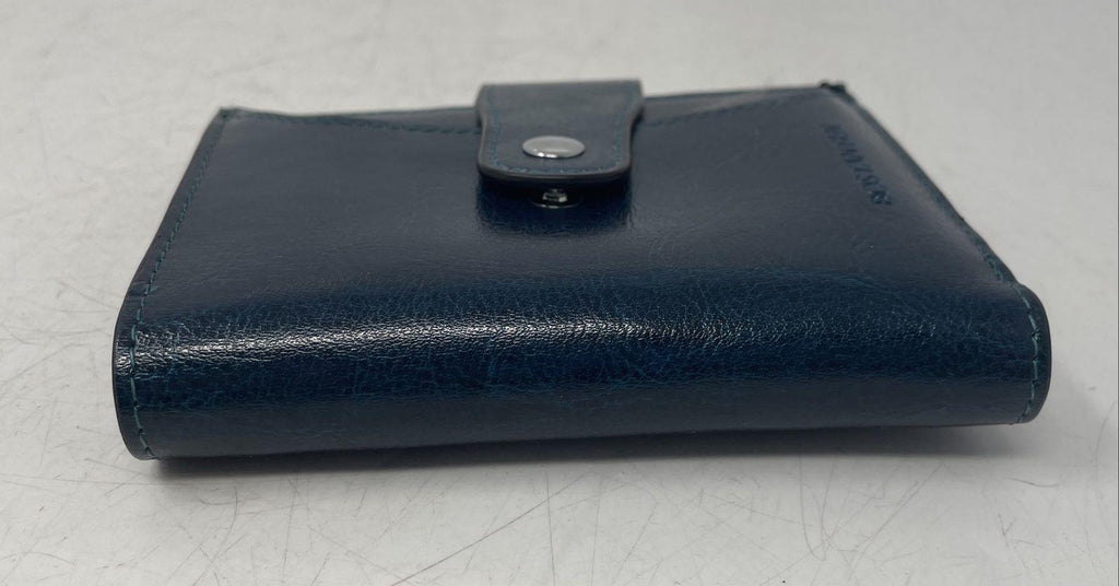 Bostanten Peacock Blue Genuine Leather Bifold Wallet ID Window Snap Closure