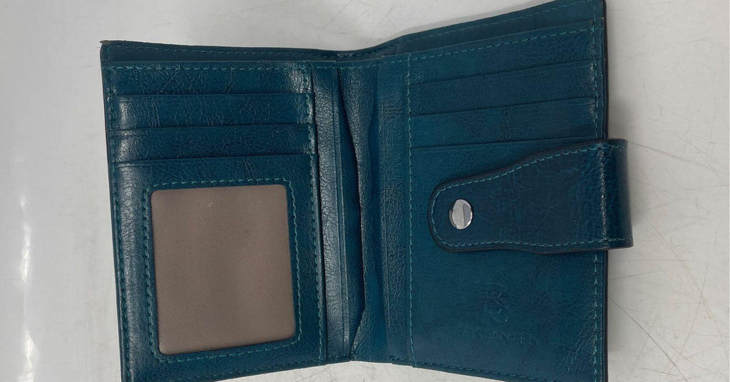 Bostanten Peacock Blue Genuine Leather Bifold Wallet ID Window Snap Closure