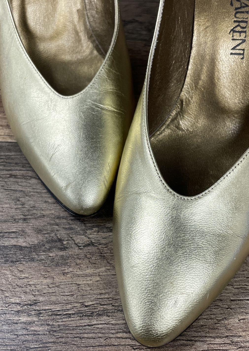 Vintage Yves Saint Laurent Metallic Gold Leather Pumps Heels Size 8 with COA