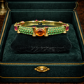 Retired Heidi Daus Swarovski Crystal Statement Bracelet Gold Tone Hinged Cuff Designer Glam Jewelry
