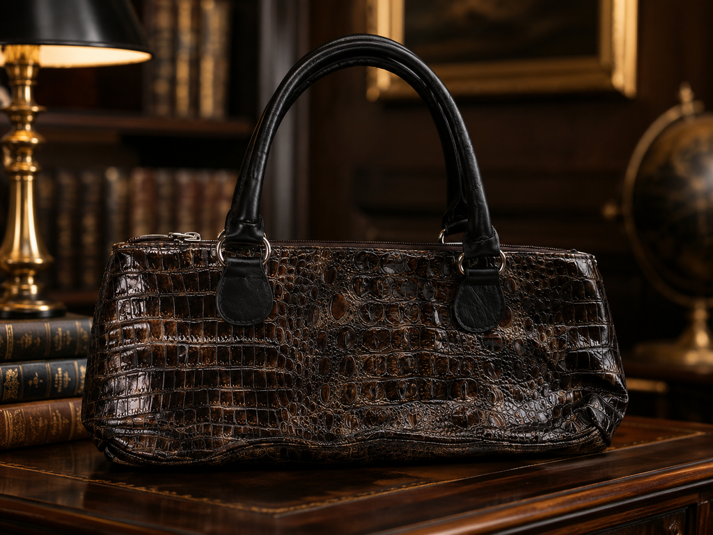 Primeware Copper Brown Croc Embossed Insulated Wine Clutch Handbag