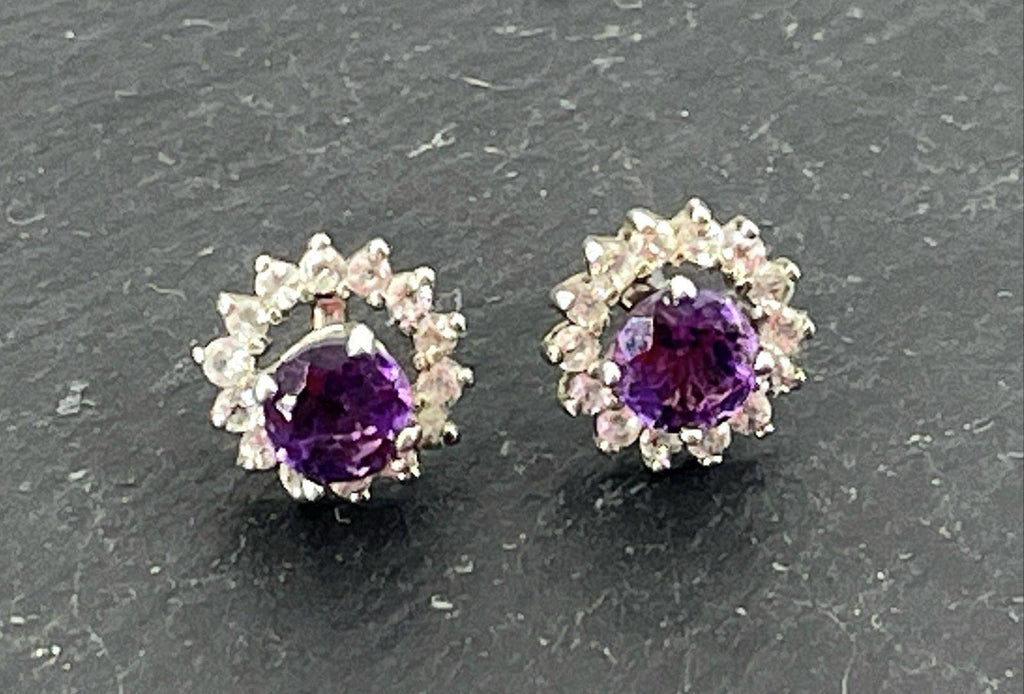 925 Sterling Silver Stud Earrings w/ Amethyst 1.57g