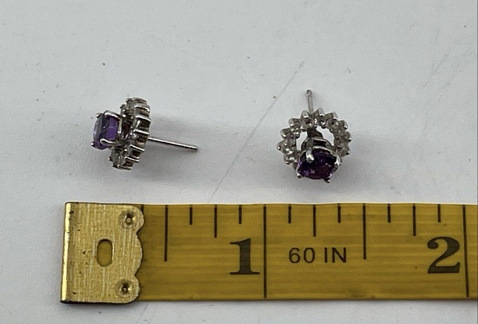 925 Sterling Silver Stud Earrings w/ Amethyst 1.57g
