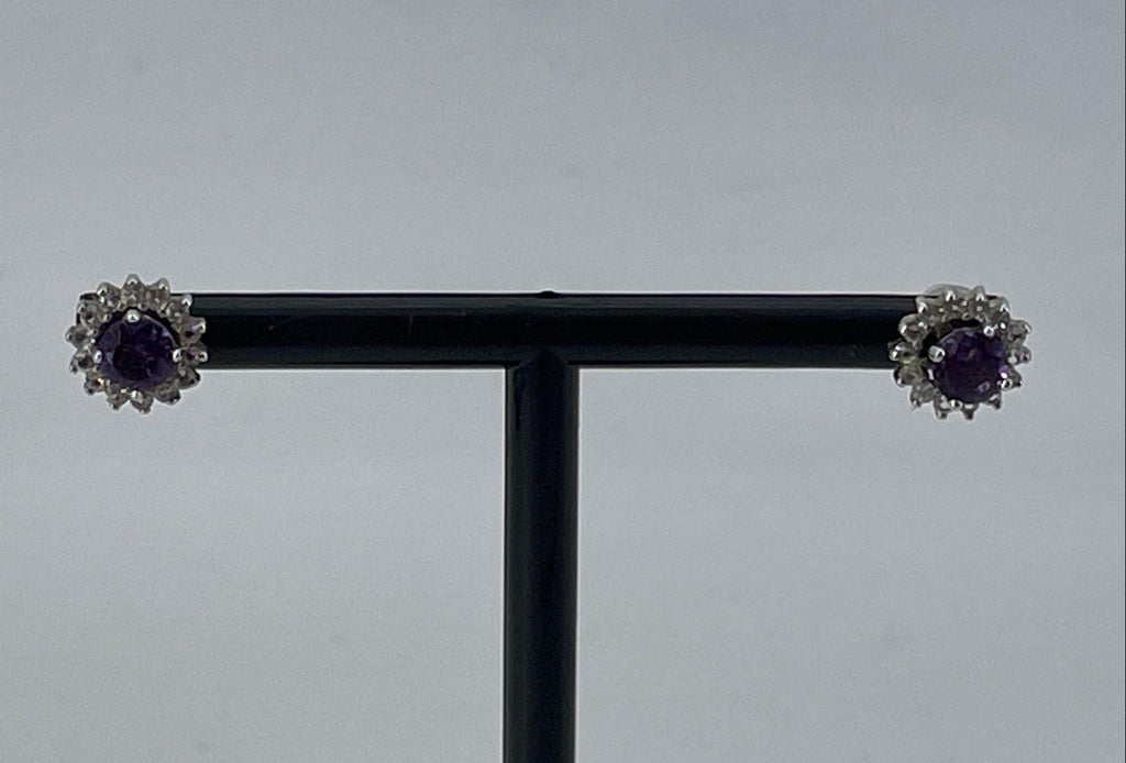 925 Sterling Silver Stud Earrings w/ Amethyst 1.57g