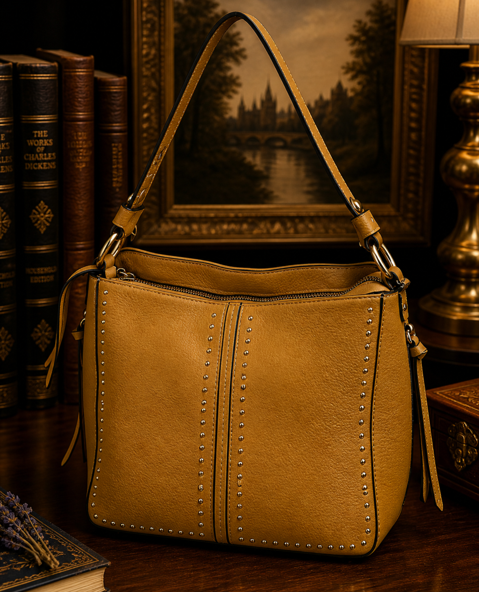 Montana West Mustard Yellow Studded Hobo Shoulder Bag