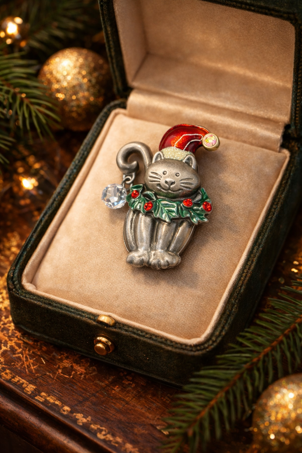 Vintage Kenneth Cole Cat Brooch Gold Tone Rhinestone Kitty Pin