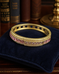 Heidi Daus Pink Crystal Bangle Bracelet Gold Tone Hinged Cuff Baguette Rhinestone Designer