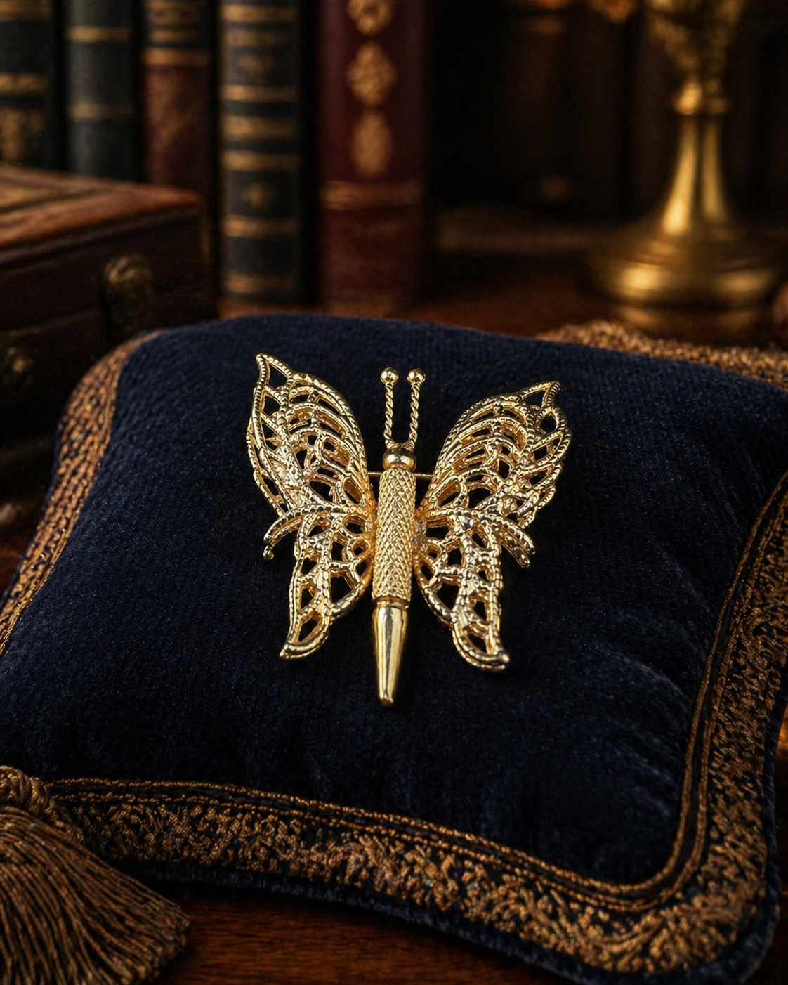 Monet Gold Tone Openwork Butterfly Brooch