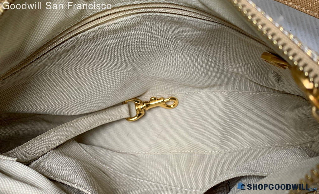 Eric Javits Tan Inner Zipped Pockets Lightweight Detachable Strap Shoulder Bag