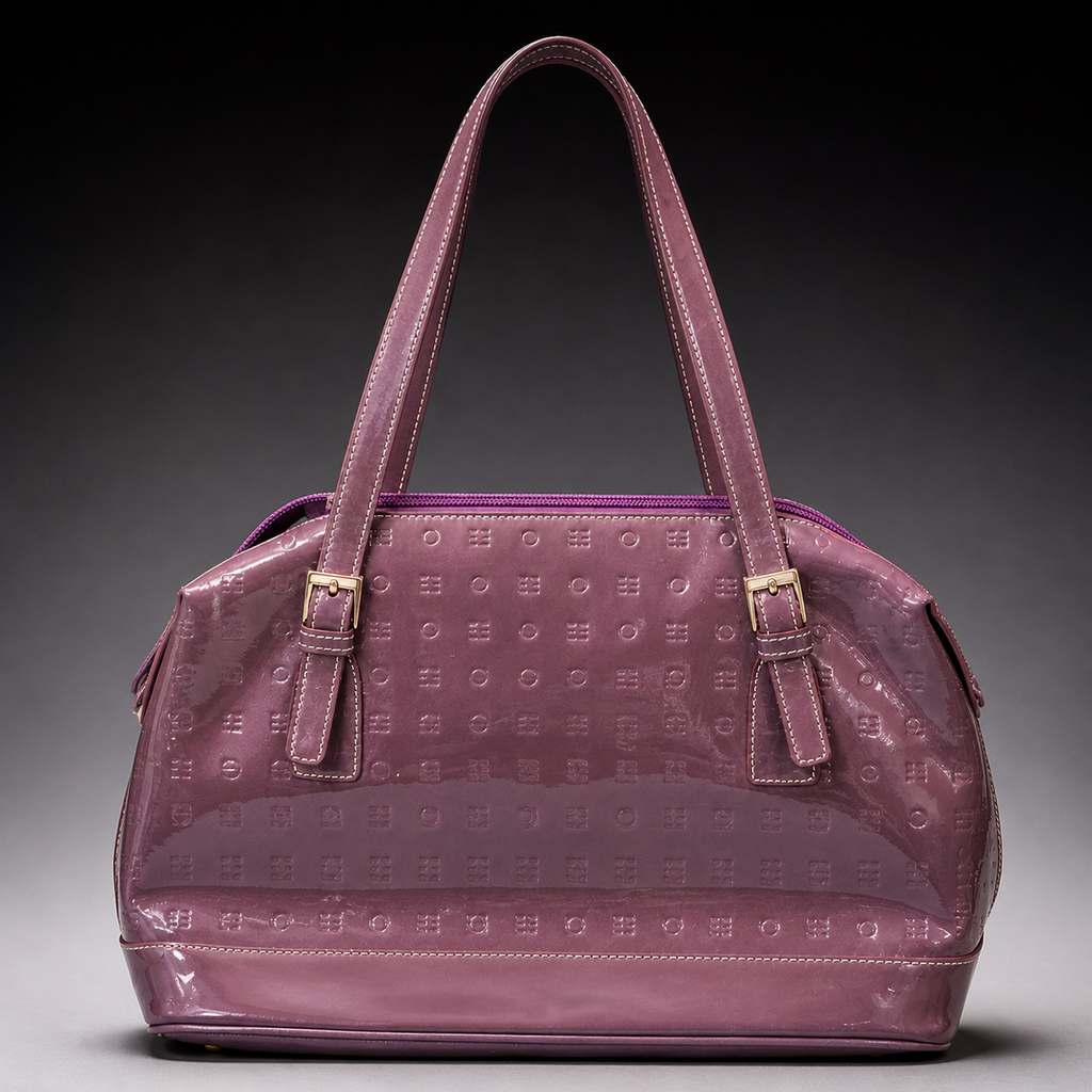 Arcadia Lavender Patent Leather Shoulder Bag Embossed Italian Handbag