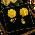 Vintage Yellow Flower Dangle Clip Earrings | Dimensional Floral Statement Earrings