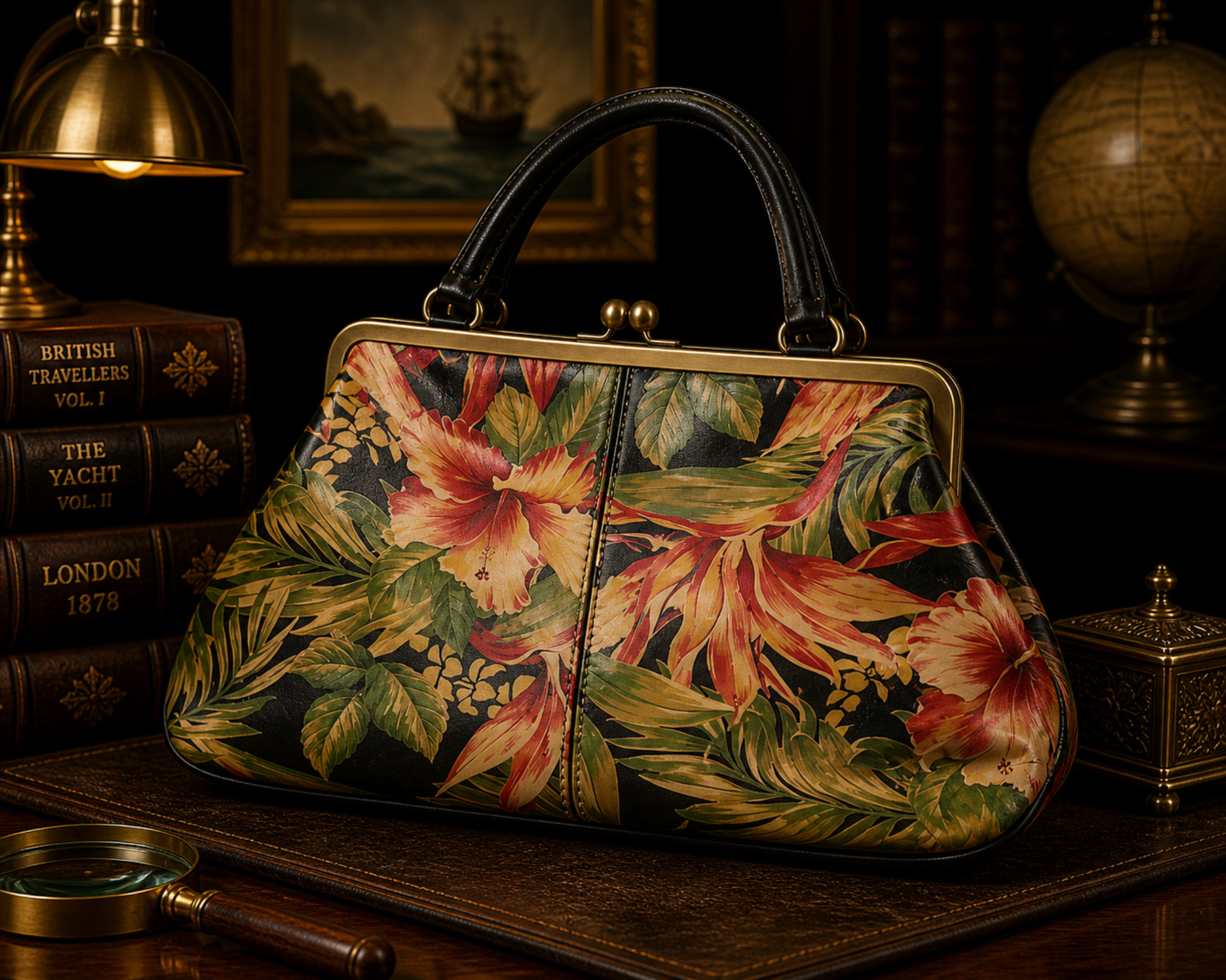 Patricia Nash Tropical Floral Leather Satchel Bag Macellara Oval Frame Purse