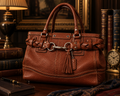 Coach Hamptons Burnt Orange Pebbled Leather Satchel with Braided Detail