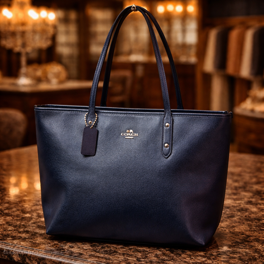 Coach Midnight Navy Crossgrain Leather City Zip Tote Shoulder Handbag