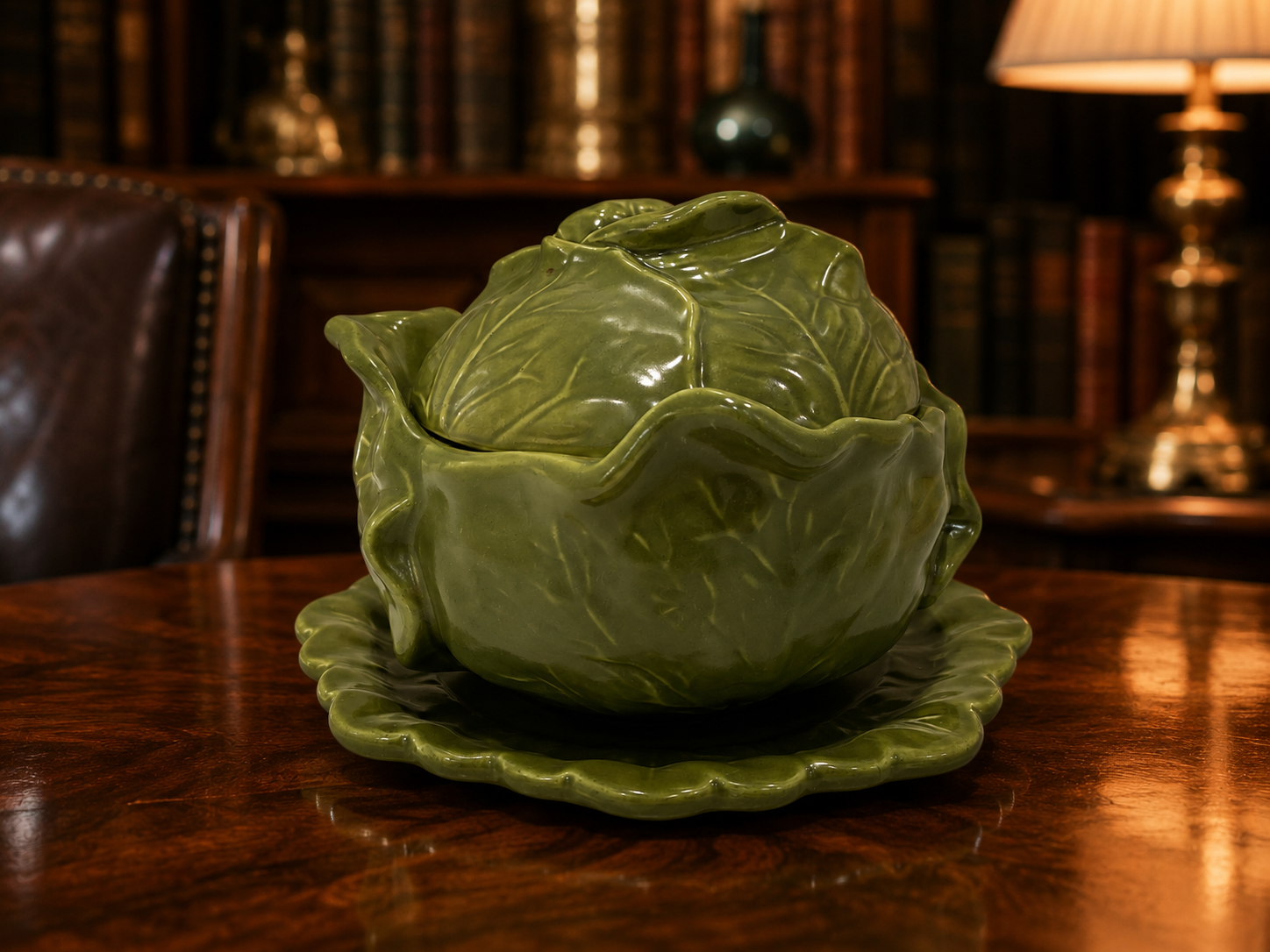 Holland Cabbage Head Shaped Ceramic Soup Tureen with Underplate