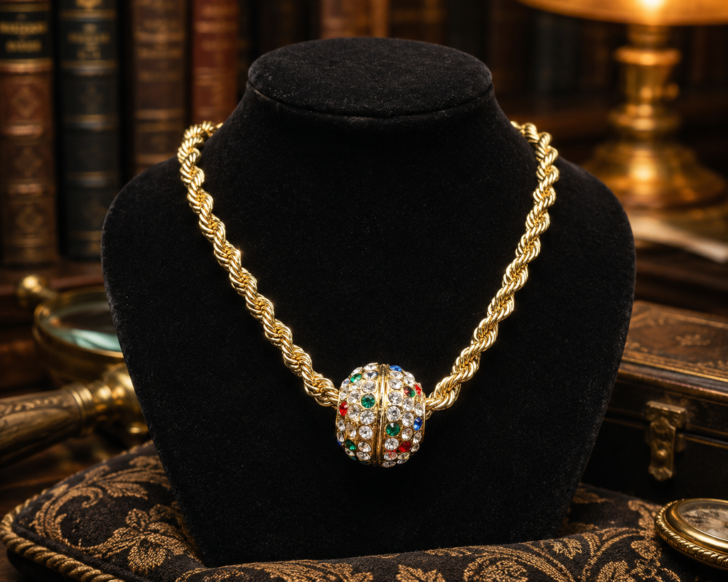 14K Gold Plated Dazzling Rhinestone Ball Statement Necklace