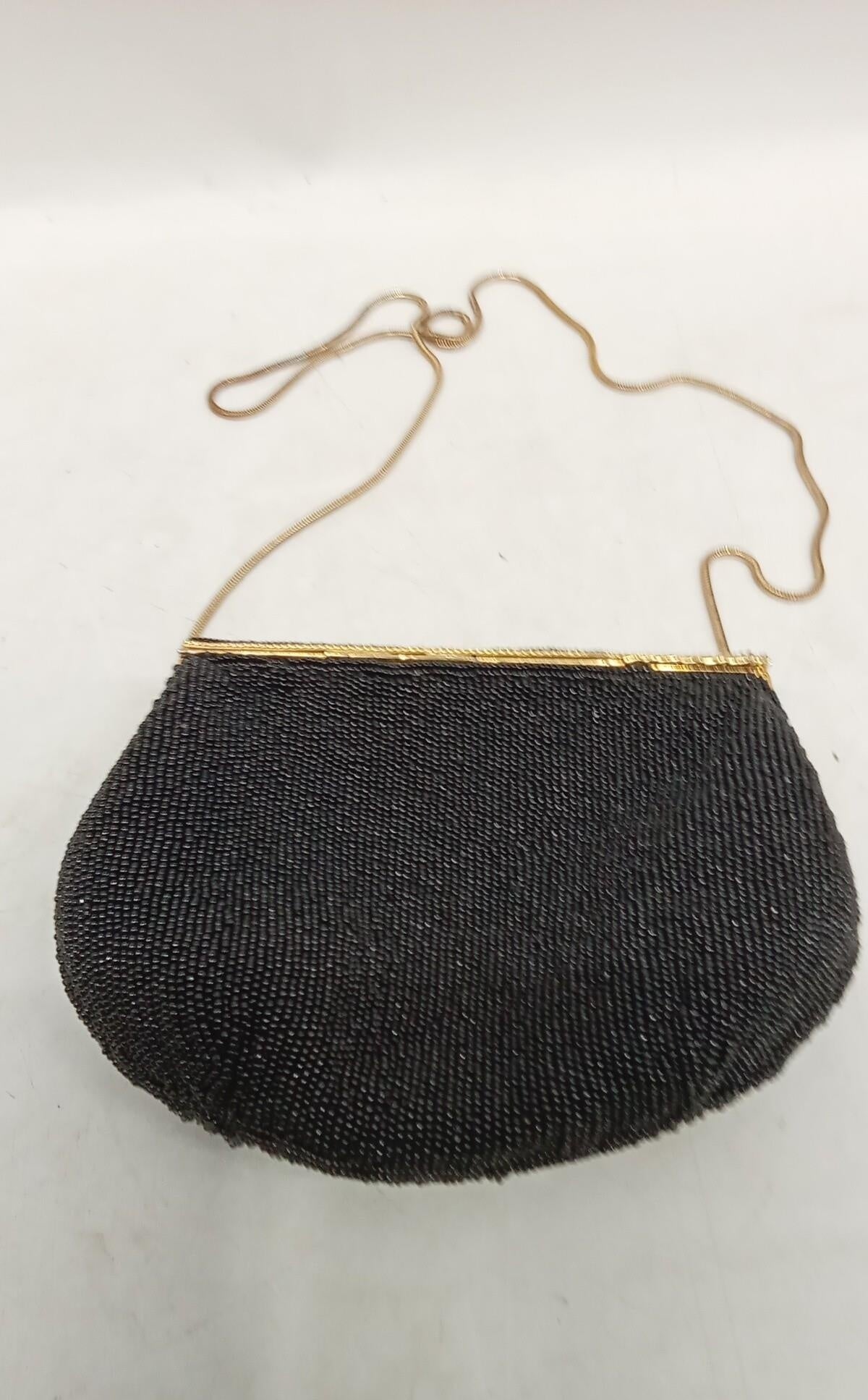 Carolyne Barton Beaded Evening Bag Floral Design 8 Inch Wide Vintage Style Clutch