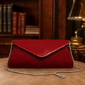 Wallyn’s Red Clutch Purse with Chain Shoulder Strap | Convertible Evening Bag