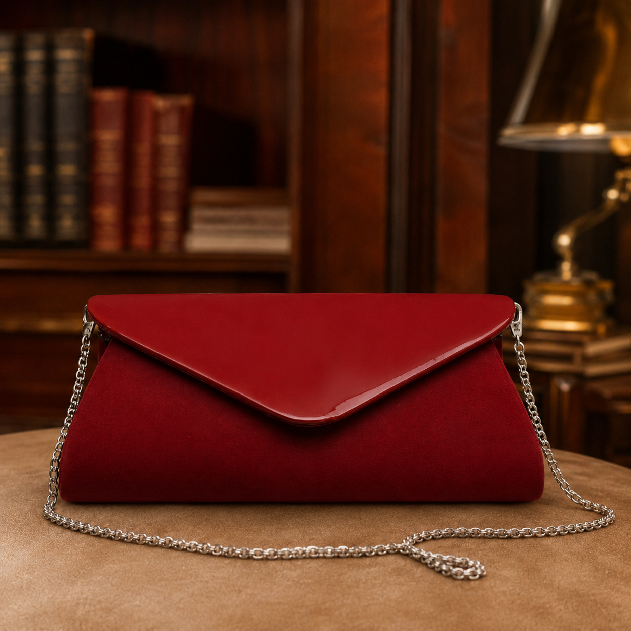 Wallyn’s Red Clutch Purse with Chain Shoulder Strap | Convertible Evening Bag