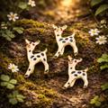 White enamel spotted fawn brooch set of three small deer pins