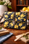 (UPDATED NEEDED - Print is Positano) Patricia Nash Lemon Print Leather Crossbody Bag | Blue Italian Style Citrus Pattern Handbag