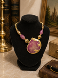 Gold tone purple enamel pendant statement necklace