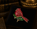 Adorable Gold Tone Red Crystal Cardinal Bird Brooch
