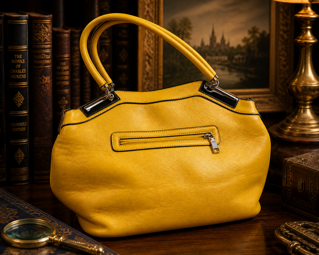 Black Rivet Lemon Yellow Shoulder Bag with Black Accents Large Satchel Purse