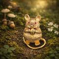 DeNicola gold tone mouse brooch eating crumb with pink eyes